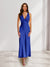 Sheath/Column Deep V-Neck Pleated Long Bridesmaid Dresses with Bow Back