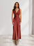 Sheath/Column Deep V-Neck Pleated Long Bridesmaid Dresses with Bow Back
