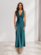 Sheath/Column Deep V-Neck Pleated Long Bridesmaid Dresses with Bow Back