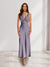 Sheath/Column Deep V-Neck Pleated Long Bridesmaid Dresses with Bow Back