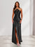 Sheath/Column Halter Keyhole Ruched Long Bridesmaid Dresses with Split Side