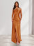 Sheath/Column Halter Keyhole Ruched Long Bridesmaid Dresses with Split Side