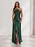 Sheath/Column Halter Keyhole Ruched Long Bridesmaid Dresses with Split Side