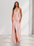 Sheath/Column Halter Keyhole Ruched Long Bridesmaid Dresses with Split Side