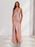 Sheath/Column Halter Keyhole Ruched Long Bridesmaid Dresses with Split Side