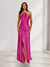 Sheath/Column Halter Keyhole Ruched Long Bridesmaid Dresses with Split Side