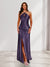 Sheath/Column Halter Keyhole Ruched Long Bridesmaid Dresses with Split Side