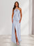 Sheath/Column Halter Keyhole Ruched Long Bridesmaid Dresses with Split Side