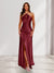 Sheath/Column Halter Keyhole Ruched Long Bridesmaid Dresses with Split Side