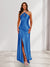 Sheath/Column Halter Keyhole Ruched Long Bridesmaid Dresses with Split Side