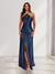 Sheath/Column Halter Keyhole Ruched Long Bridesmaid Dresses with Split Side
