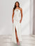 Sheath/Column Halter Keyhole Ruched Long Bridesmaid Dresses with Split Side