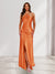 Sheath/Column Halter Keyhole Ruched Long Bridesmaid Dresses with Split Side