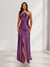 Sheath/Column Halter Keyhole Ruched Long Bridesmaid Dresses with Split Side