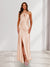Sheath/Column Halter Keyhole Ruched Long Bridesmaid Dresses with Split Side