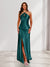Sheath/Column Halter Keyhole Ruched Long Bridesmaid Dresses with Split Side