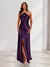 Sheath/Column Halter Keyhole Ruched Long Bridesmaid Dresses with Split Side