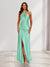 Sheath/Column Halter Keyhole Ruched Long Bridesmaid Dresses with Split Side