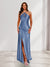 Sheath/Column Halter Keyhole Ruched Long Bridesmaid Dresses with Split Side