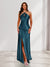 Sheath/Column Halter Keyhole Ruched Long Bridesmaid Dresses with Split Side