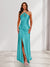Sheath/Column Halter Keyhole Ruched Long Bridesmaid Dresses with Split Side