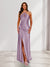 Sheath/Column Halter Keyhole Ruched Long Bridesmaid Dresses with Split Side