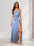Sheath/Column Spaghetti Straps Pleated Lace-Up Long Bridesmaid Dresses with Split Side