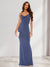 Sheath/Column Straps Cowl Neck Backless Floor-Length Long Bridesmaid Dresses with Lace
