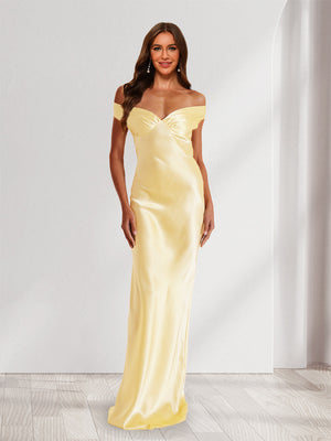 Sheath/Column Off-the-Shoulder Backless Floor-Length Long Bridesmaid Dresses