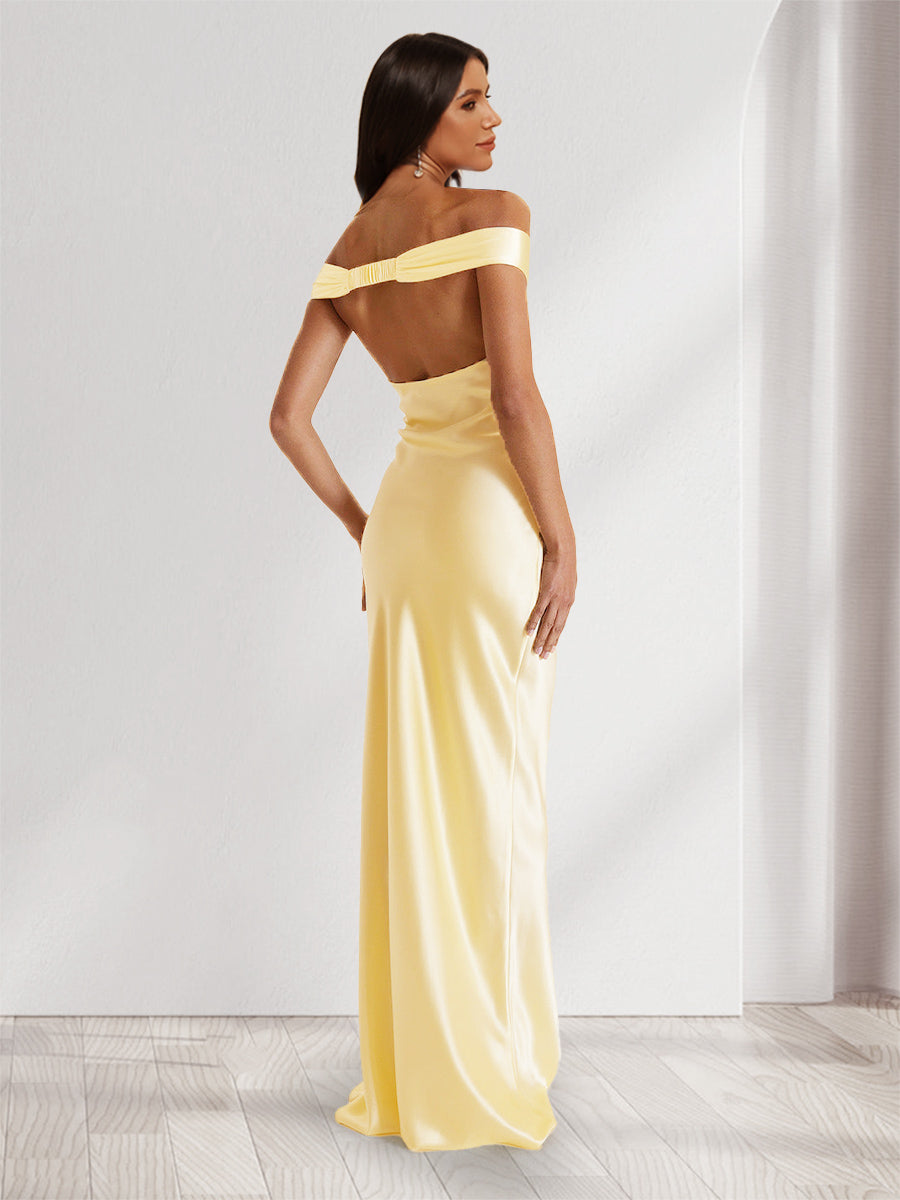 Sheath/Column Off-the-Shoulder Backless Floor-Length Long Bridesmaid Dresses