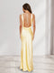 Sheath/Column Cowl Neck Backless Long Bridesmaid Dresses with Tie Straps