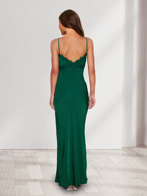 Sheath/Column Straps V-Neck Lace Fitted Long Bridesmaid Dresses