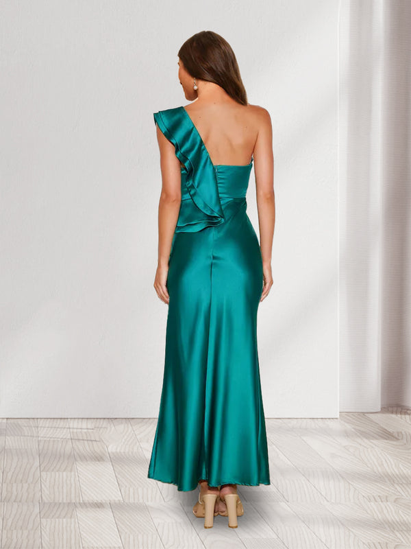 Sheath/Column One-Shoulder Ruffle Long Bridesmaid Dresses