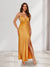 Sheath/Column Fitted Spaghetti Straps Lace Long Bridesmaid Dresses with Split Side