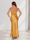 Sheath/Column Fitted Spaghetti Straps Lace Long Bridesmaid Dresses with Split Side
