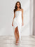 Sheath/Column Strapless Wrap Skirt Tie-Up Fitted Long Wedding Guest Dresses