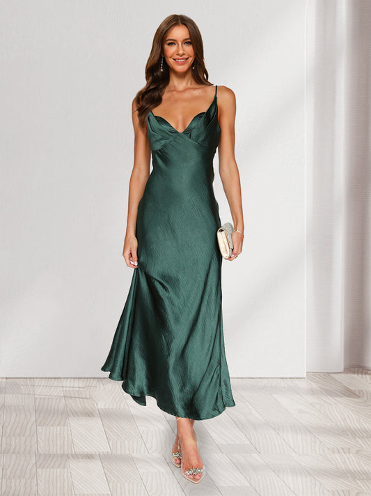 Sheath/Column Straps V-Neck Ankle-Length Fitted Long Bridesmaid Dresses
