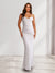 Sheath/Column Cowl Neck Straps Fitted Long Bridesmaid Dresses with Flowers