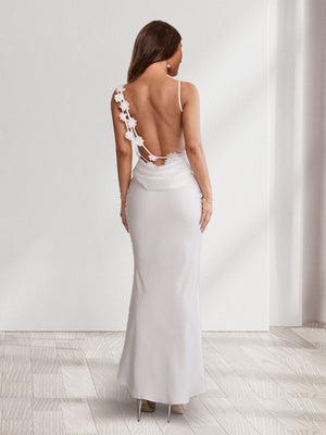 Sheath/Column Cowl Neck Straps Fitted Long Bridesmaid Dresses with Flowers