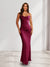 Sheath/Column Cowl Neck Straps Fitted Long Bridesmaid Dresses with Flowers