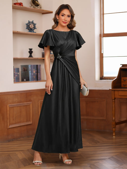 A-Line/Princess Scoop Short Sleeves Ruched Mother of the Bride Dresses
