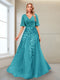 A-Line V-Neck Half Sleeves Mother of the Bride Dresses with Appliques