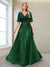A-Line V-Neck Half Sleeves Split Side Mother of the Bride Dresses with Appliques