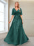 A-Line V-Neck Half Sleeves Split Side Mother of the Bride Dresses with Appliques