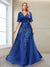A-Line V-Neck Half Sleeves Split Side Mother of the Bride Dresses with Appliques