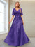 A-Line V-Neck Half Sleeves Split Side Mother of the Bride Dresses with Appliques