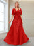 A-Line V-Neck Half Sleeves Split Side Mother of the Bride Dresses with Appliques