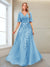 A-Line V-Neck Half Sleeves Split Side Mother of the Bride Dresses with Appliques