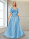 A-Line V-Neck Half Sleeves Mother of the Bride Dresses with Appliques