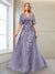 A-Line V-Neck Half Sleeves Split Side Mother of the Bride Dresses with Appliques